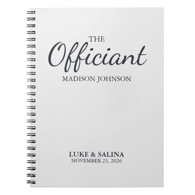 Caderno Espiral Wedding Officiant Ceremony Personalized Elegant (Frente)