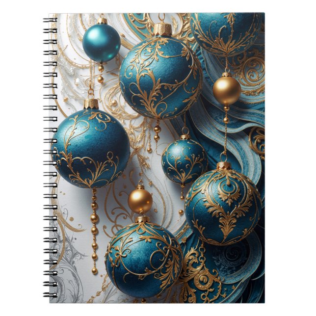 Caderno Espiral Weihnachtskugeln Blau Gold Festzauber (Frente)
