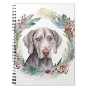 Caderno Espiral Weimaraner Christmas Wreath Festivo Pup