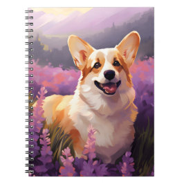 Caderno Espiral Welsh Corgi no campo da Lavanda