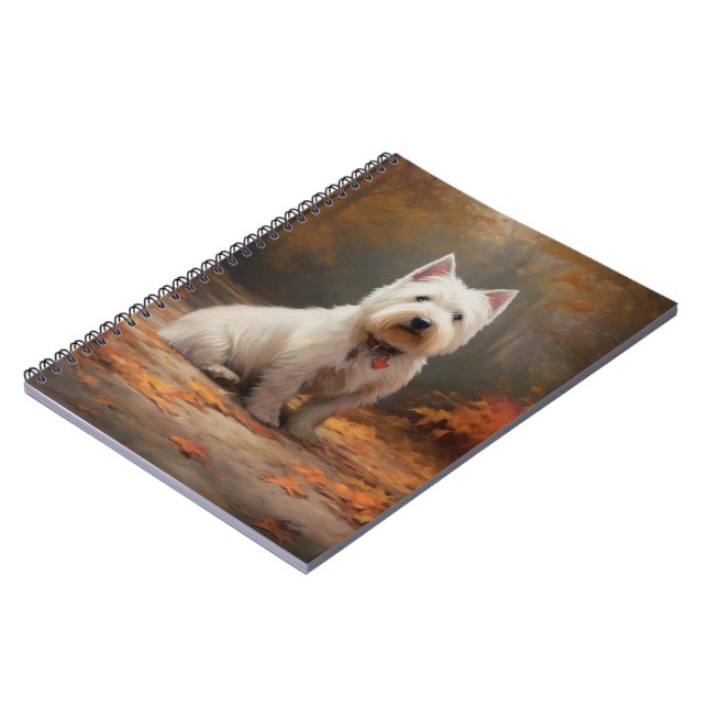 Caderno Espiral West Highland White Terrier no outono deixa cair (Left Side)