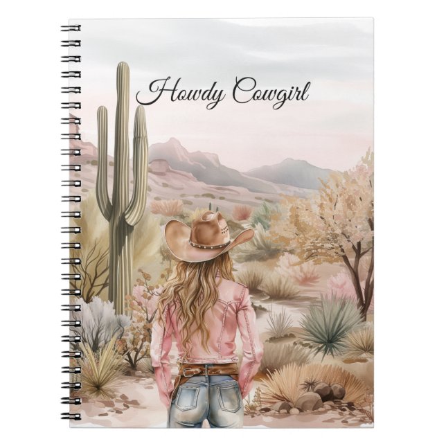 Caderno Espiral Western Cactus Desert Cowgirl Hat (Frente)