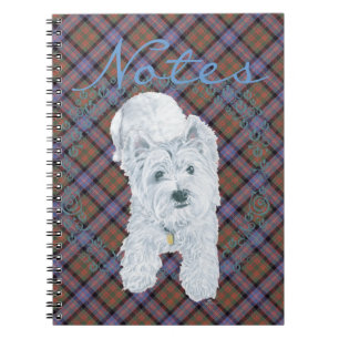 Caderno Espiral Westie no Tartan