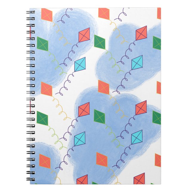 Caderno Espiral Whimiscal Kites Multicolored Sky Pattern (Frente)