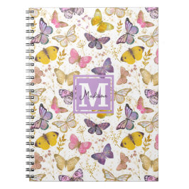 Caderno Espiral Whimsic Faux Gliitter Butterflies Nome Monograma