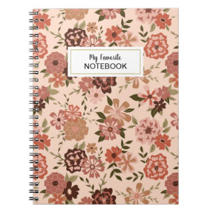 Caderno Espiral Whimsic Peach Brown Floral