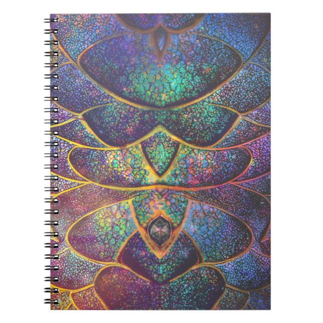 Caderno Espiral Whimsical Abstract Dragon Scales Cool Fractal Art (Frente)