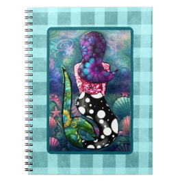 Caderno Espiral Whimsical Abstract Mermaid Nautical Teal Seashells