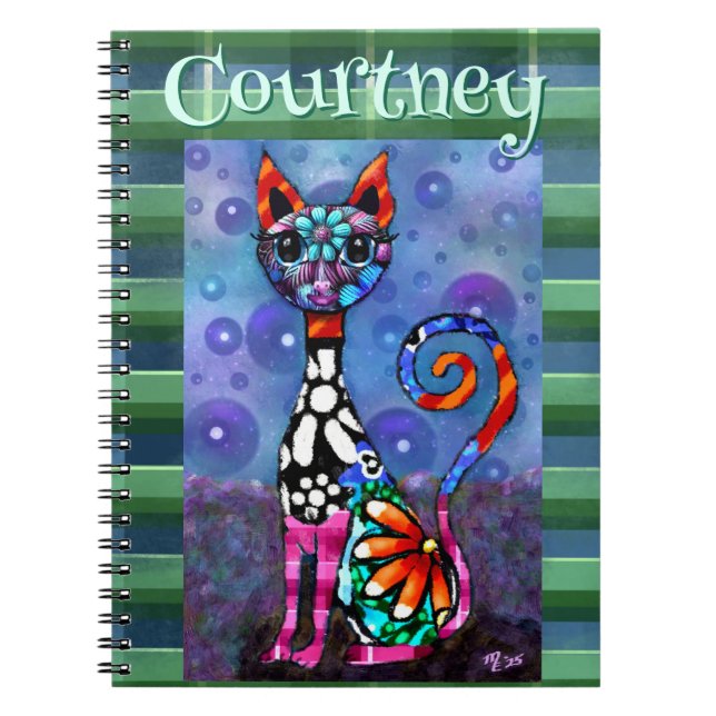 Caderno Espiral Whimsical Big-Eyed Funky Kitty Cat Personalized (Frente)