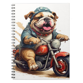 Caderno Espiral Whimsical Bulldog Chopper dirigindo uma moto