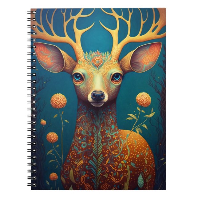 Caderno Espiral Whimsical Deer Fantasy Art (Frente)