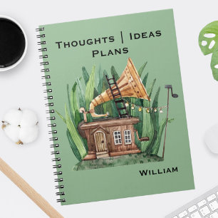 Caderno Espiral Whimsical, Fantasy Gramophone House, Sea Green