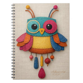 Caderno Espiral Whimsical Felt Owl Notebook – Colorful Handmade