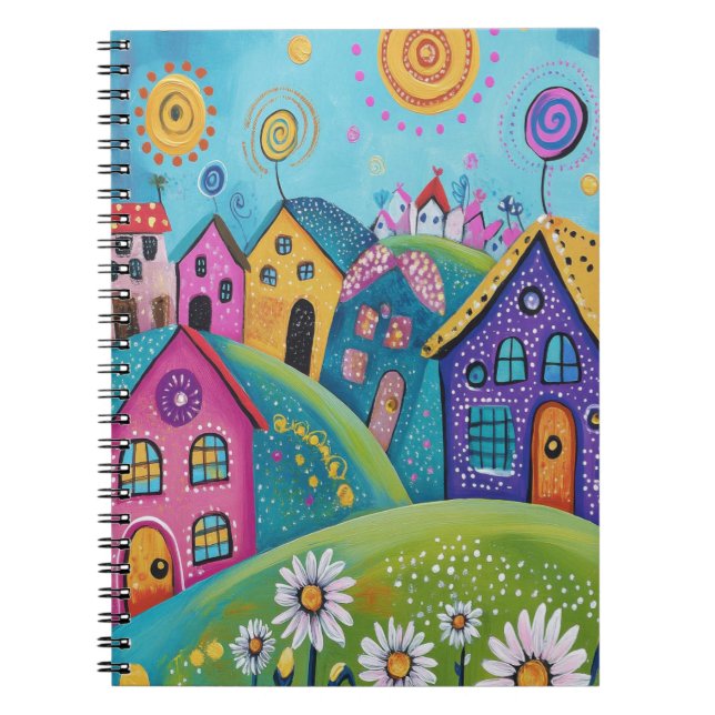 Caderno Espiral Whimsical Folk Art Houses (Frente)