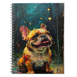 Caderno Espiral Whimsical French Bulldog Puppy Observando as Estre
