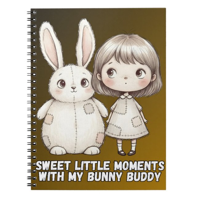 Caderno Espiral Whimsical Girl and Patchwork Bunny Notebook (Frente)