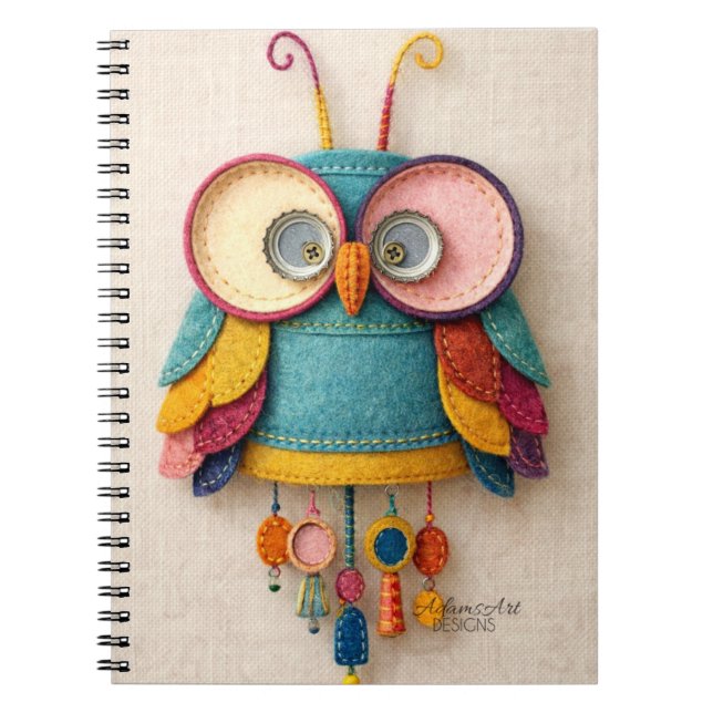 Caderno Espiral Whimsical Handmade Felt Owl Art (Frente)