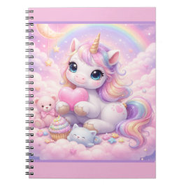 Caderno Espiral Whimsical Kawaii Unicorn & Friends Pastel Cloud