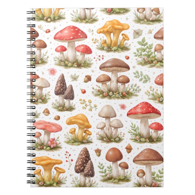 Caderno Espiral Whimsical Mushroom Pattern – Vintage Botanical  (Frente)