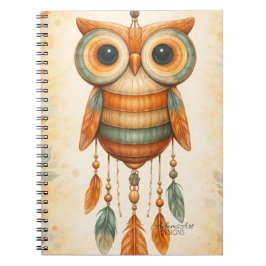 Caderno Espiral Whimsical Owl Dreamcatcher Boho