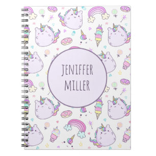 Caderno Espiral Whimsical Unicorn Crianças Meninas Nome Personaliz