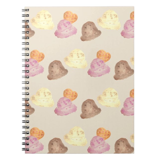 Caderno Espiral Whimsical Watercolor Ice Cream Scoops Notebook (Frente)