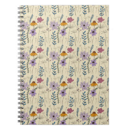 Caderno Espiral Whimsical Wildflower Seamless Pattern