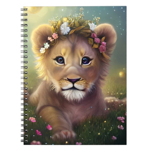 Caderno Espiral Whimssso Fantasy Cute Kawaii, filhote de leão (Frente)