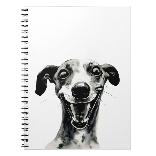 Caderno Espiral Whippet preto-branco | Greyhound Cute (Frente)