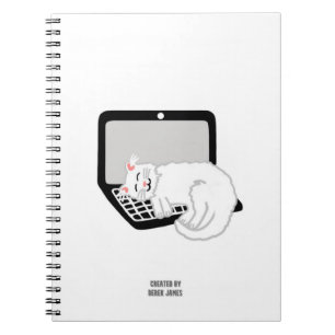 Caderno Espiral White Cat Dormindo No Notebook De Foto Do Laptop