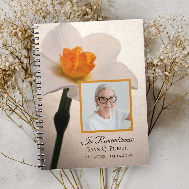 Caderno Espiral White Daffodil Primavera Funeral Memorial Guest Bo (Criador carregado)