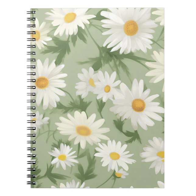 Caderno Espiral White Daisies On Sage Green (Frente)