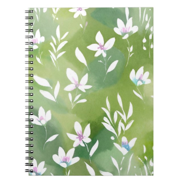 Caderno Espiral White Flower Fields | Elegant Spring Floral  (Frente)
