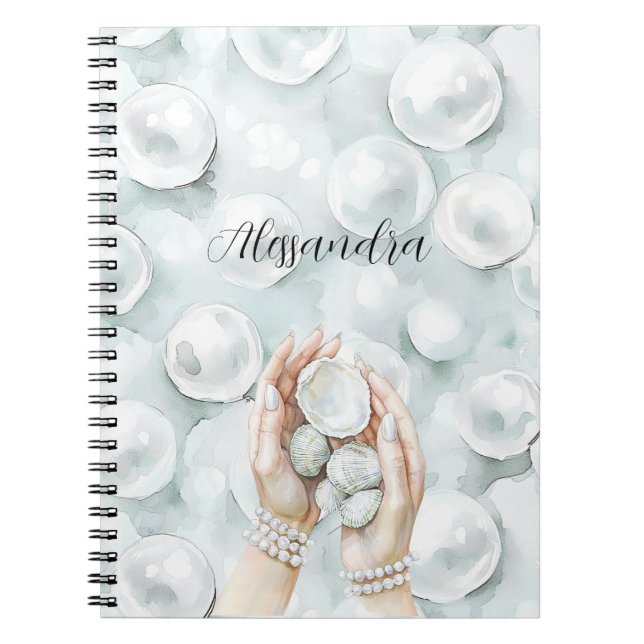 Caderno Espiral White Ocean Seafoam Blue Shells Pearls (Frente)
