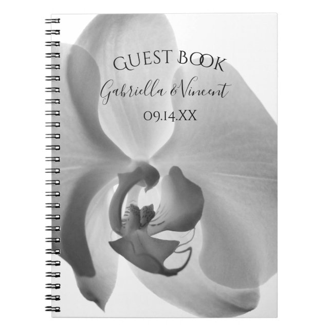 Caderno Espiral White Orchid Flower Weding Guest Book (Frente)