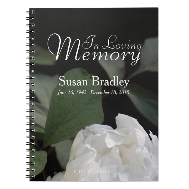 Caderno Espiral White Peony In Loving Memory Memorial Guest Book (Frente)