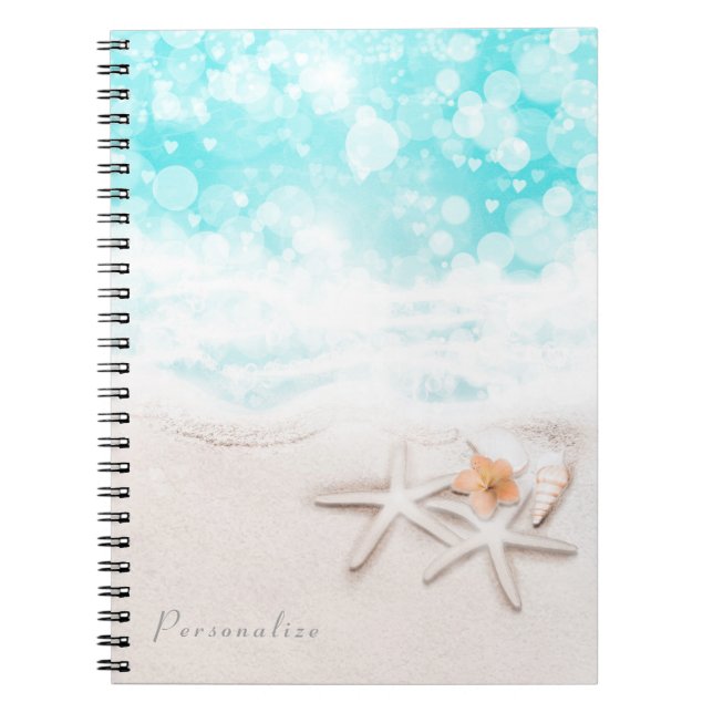 Caderno Espiral White Sandy Beach Starfish Blue Ocean Tropal (Frente)