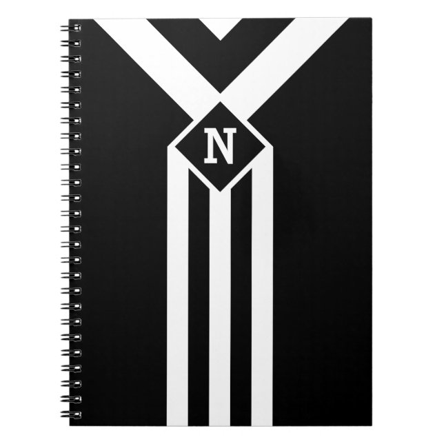 Caderno Espiral White Stripes e Chevrons a preto com monograma (Frente)