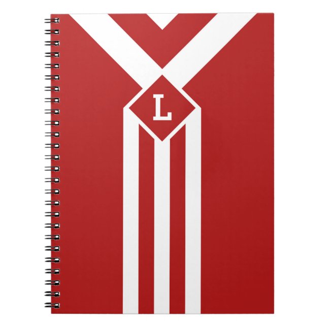 Caderno Espiral White Stripes e Chevrons em Vermelho com Monograma (Frente)