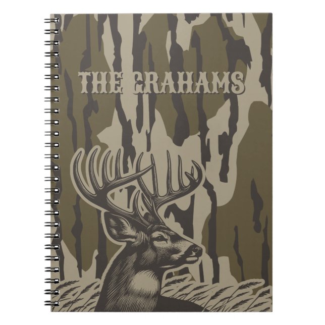Caderno Espiral Whitetail Deer Bottomland Camo Deer Nome Personali (Frente)