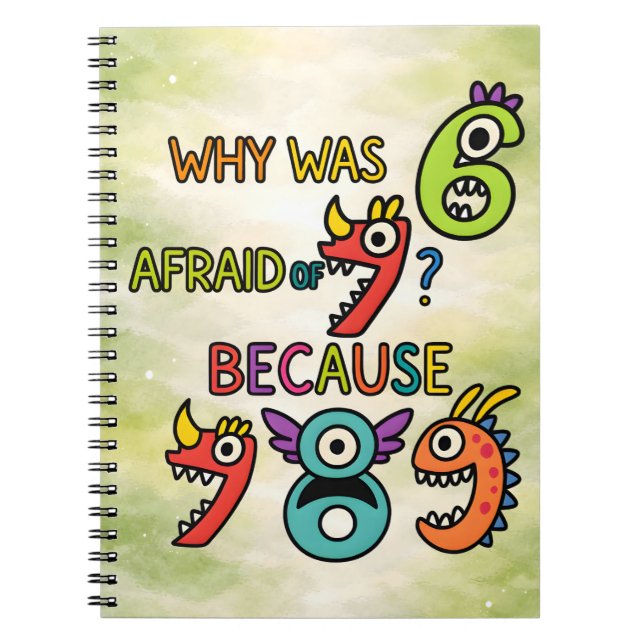 Caderno Espiral Why Was 7 Afraid Funny Math Notebook for Kids (Frente)