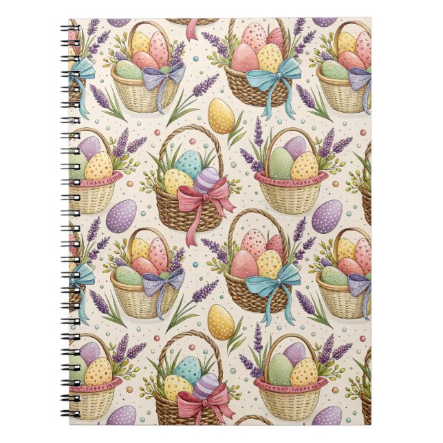 Caderno Espiral Wicker Basket Easter Eggs with Lavender (Frente)