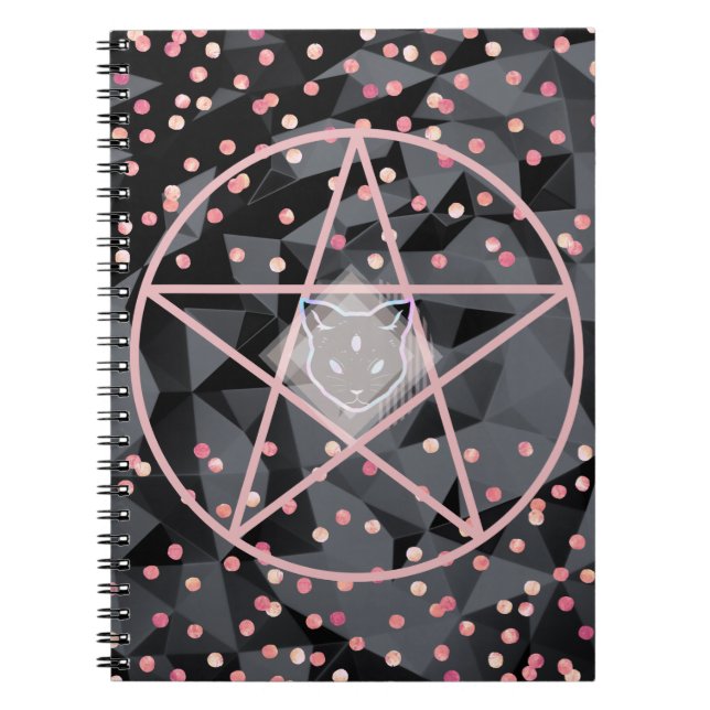 Caderno Espiral WiizyWitch Magic Witch Cosmic Cat Pentacle Magick (Frente)