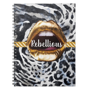 Caderno Espiral Wild Pattern Dourados lábios Gift Décor Beauty Gir
