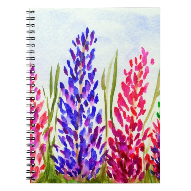 Caderno Espiral Wildflowers roxos do Lupine da arte floral das (Frente)