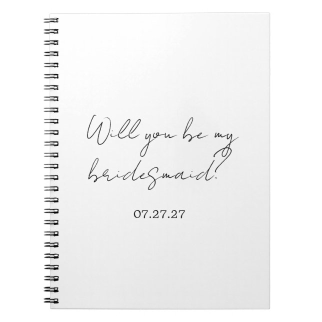 Caderno Espiral Will You Be My Bridesmaid Custom Cursive (Frente)