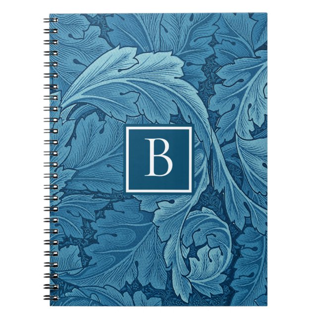 Caderno Espiral William Morris Acanthus em azul com monograma (Frente)