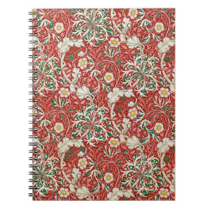 Caderno Espiral William Morris Algas Flor Antiga Vermelho Verde