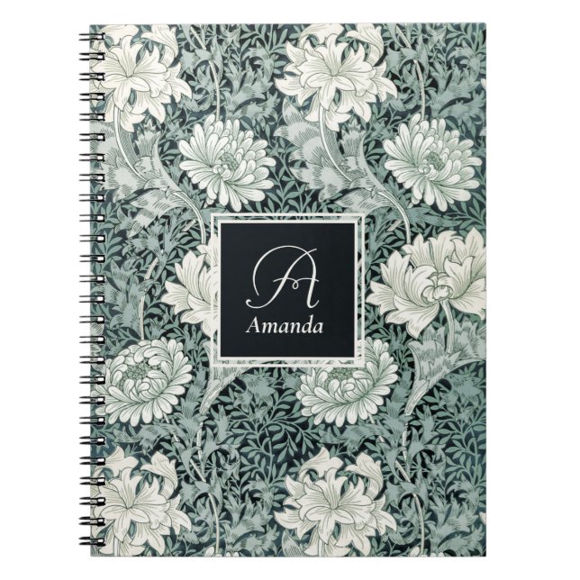 Caderno Espiral William Morris Anemone Patterno com Monograma (Frente)