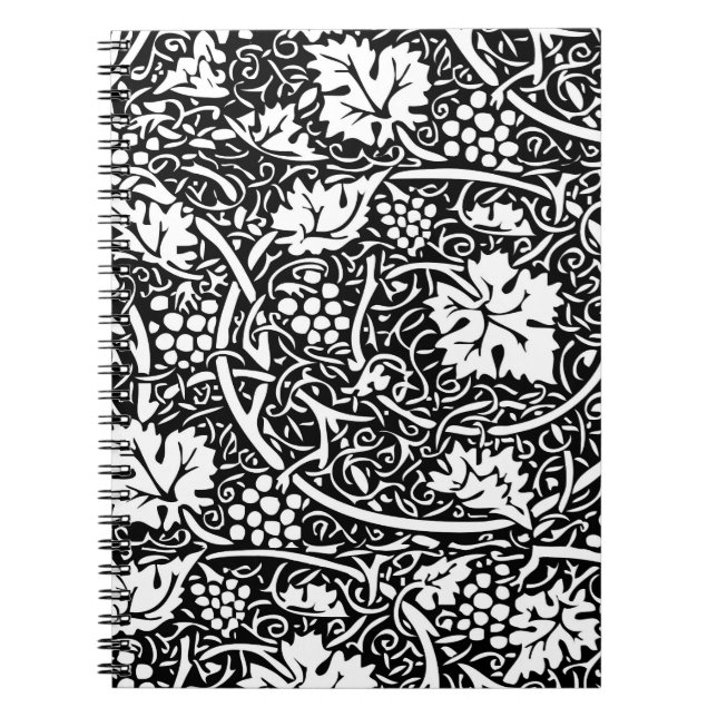 Caderno Espiral William Morris Black White Grape Vine (Frente)